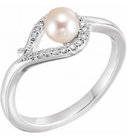 14K White Freshwater Cultured Pearl & .07 CTW Diamond Bypass Ring