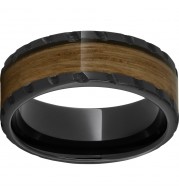 Black Diamond Ceramic Pipe Cut Band with Single Malt Barrel Aged Inlay and Scored Edge