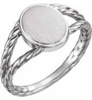 14K White 11x9 mm Oval Rope Signet Ring