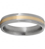 Titanium Flat Band with Grooved Edges, a 2mm 14K Yellow Gold Inlay and Satin Finish