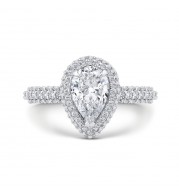 Shah Luxury 14K White Gold Pear Diamond Halo Engagement Ring (Semi-Mount)