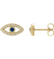 14K Yellow Blue Sapphire & White Sapphire Earrings