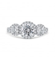 Shah Luxury 14K White Gold Round Diamond Three Halo Engagement Ring with Round Shank (Semi-Mount)