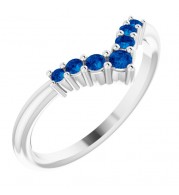 14K White Blue Sapphire Graduated V Ring