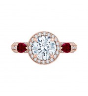 Shah Luxury Round Diamond and Ruby Engagement Ring In 14K Rose Gold (Semi-Mount)