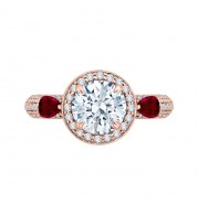 Shah Luxury Round Diamond and Ruby Engagement Ring In 14K Rose Gold (Semi-Mount)