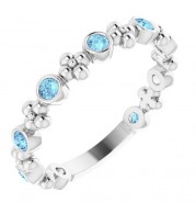 14K White Aquamarine Beaded Ring