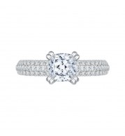 Shah Luxury 14K White Gold Cushion Cut Diamond Cathedral Style Engagement Ring with Euro Shank (Semi-Mount)