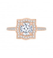 Shah Luxury 14K Rose Gold Cushion Cut Diamond Halo Vintage Engagement Ring (Semi-Mount)