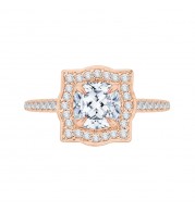 Shah Luxury 14K Rose Gold Cushion Cut Diamond Halo Vintage Engagement Ring (Semi-Mount)