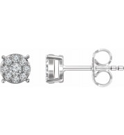 14K White 1/4 CTW Diamond Cluster Stud Earrings