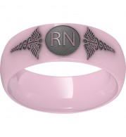 Pink Diamond Ceramic Domed Band with Laser Engraving of Caduceus & Registered Nurse Initials