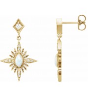 14K Yellow Australian Opal & 1/6 CTW Diamond Celestial Earrings