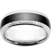 Serinium Domed Band with Black CeramicInlay and Hammered Edge Finish