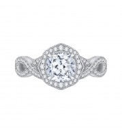 Shah Luxury 14K Two-Tone Gold Cushion Cut Diamond Halo Engagement Ring with Split Shank (Semi-Mount)