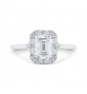 Shah Luxury Emerald Cut Diamond Engagement Ring with Round Shank In 14K White Gold (Semi-Mount)
