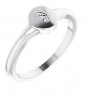 14K White .05 CT Diamond Signet Ring