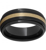 Black Diamond Ceramic Flat Grooved Edge Band with a 2mm 18K Yellow Gold Inlay and Stone Finish