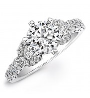 18k White Gold Half Moon Prong Diamond Engagement Semi Mount Ring