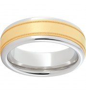 Serinium Pipe Cut Band with a 5mm 14K Yellow Gold Inlay with Florentine Finish and Milgrain Texture