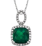 14K White Created Emerald & .03 CTW Diamond 18 Necklace