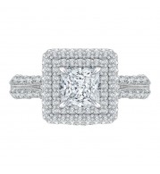 Shah Luxury 14K White Gold Princess Cut Diamond Double Halo Engagement Ring (Semi-Mount)