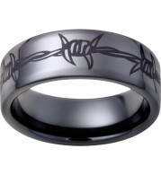 Black Diamond Ceramic Pipe Cut Band with Barbwire Laser Engraving