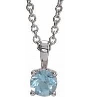 Platinum 6 mm Round Aquamarine Birthstone 16-18 Necklace