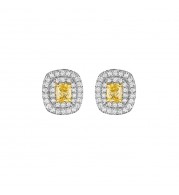 Henri Daussi Yellow Platinum Diamond Stud Earrings