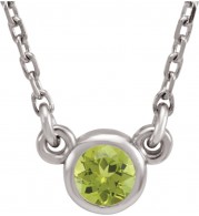 14K White 4 mm Round Peridot Bezel-Set Solitaire 16 Necklace