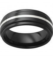 Black Diamond Ceramic Flat Band with Grooved Edges and a 1mm Sterling Silver Inlay