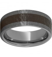 Rugged Tungsten  8mm Pipe Cut Band with Brown CeramicInlay and Hammer Finish