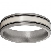 Titanium Flat Band with a 2mm Sterling Silver Inlay, Two .5mm Grooves with antiquing, and Satin Finish