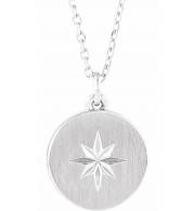 14K White Starburst Disc 16-18 Necklace