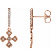 14K Rose 1/5 CTW Diamond Cross Dangle Earrings