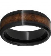 Black Diamond Ceramic Beveled Edge Band with Burl Wood Inlay