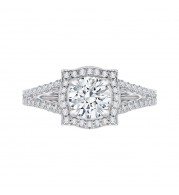 Shah Luxury 14K White Gold Round Halo Diamond Engagement Ring with Split Shank (Semi-Mount)