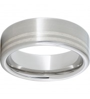 Serinium Pipe Cut Band with Sterling Silver Inlays and Satin Finish
