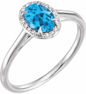 14K White 7x5 mm Oval Swiss Blue Topaz & .04 CTW Diamond Ring