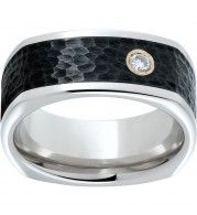 Serinium Square Band with Hammered Black CeramicInlay and One .06 Brilliant Round Diamond