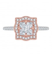 Shah Luxury 14K Two-Tone Gold Princess Cut Diamond Halo Vintage Engagement Ring (Semi-Mount)