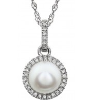 14K White  Freshwater Cultured  Pearl & 1/10 CTW Diamond 18 Necklace