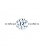 Shah Luxury 14K White Gold Round Diamond Cathedral Style Engagement Ring (Semi-Mount)