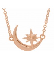 14K Rose Crescent Moon & Star 16-18 Necklace