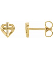 14K Yellow Cross with Heart Youth Earrings
