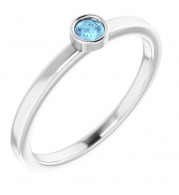 14K White 3 mm Round Aquamarine Ring