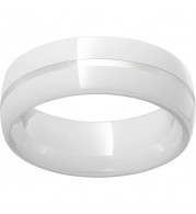 White Diamond CeramicDomed Ring with a 1mm Sterling Silver Inlay
