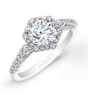 18k White Gold Prong Halo White Diamond Engagement Ring