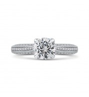Shah Luxury 14K White Gold Round Diamond Floral Engagement Ring (Semi-Mount)