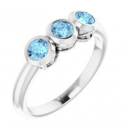 14K White Aquamarine Three-Stone Bezel-Set Ring